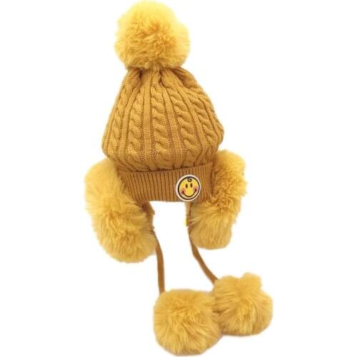 Winter Children 's Warm Hat Cold Girl 's Casual Pure Color Ear Cap Little Boys Cute Plush Ball Caps For Babies 4-8 Years