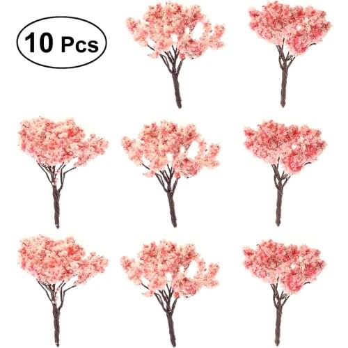 10pcs 6.5/9cm Sakura Trees Model Flowering Cherry Tree Plant Railway Layout Scene Decoration Miniature Landscape Scenery