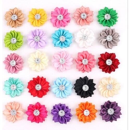 20 pcs/lot 3.5cm Multicolor Clip Fabric With Rhinestone For Baby Girls Appliques Garment Accessories
