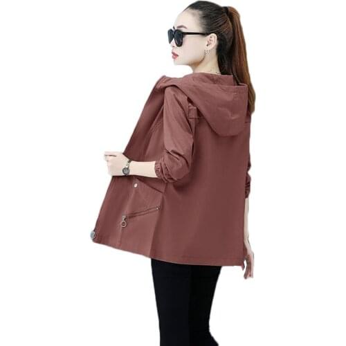 2021 Wew Womens Windbreaker Jacket Spring And Autumn Lining Blouse Large Size 4XL Hooded Female Trench Coat Outerwear L302