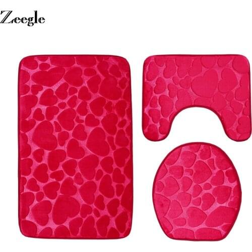 Zeegle 3pcs Bath Mat 3D Embossed Carpet Bathroom Anti Slip Bathroom Mat Set Floor Mats Washable Bathroom Toilet Rugs Shower Mats
