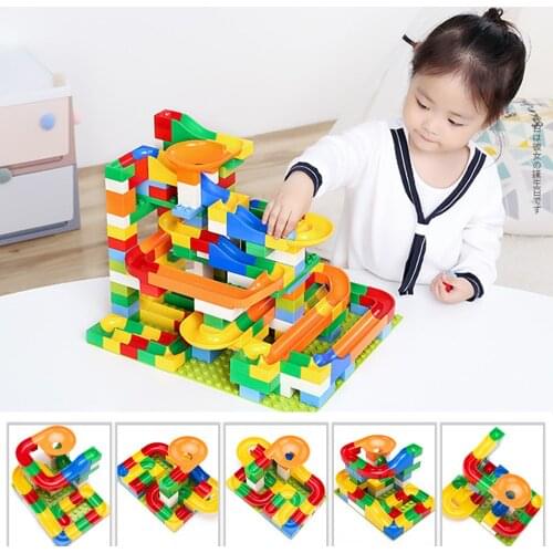 54/108pcs Construction Marble Race Run Maze Balls Track Building Blocks Big Size Bricks Educational Toys for Children Gifts