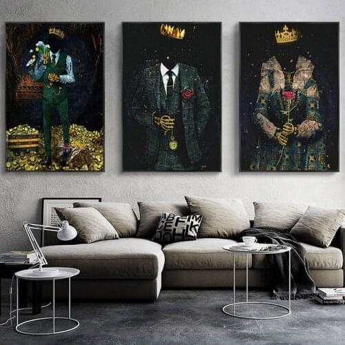Skeleton King and Queen Abstract Canvas Art Luxury Couple Cloth Painting Mural Posters and Prints Living Room Home Decor Mural