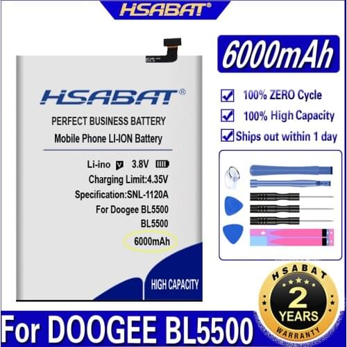 HSABAT BAT18735500 6000mAh Battery for DOOGEE BL5500 Lite 4G 6.19'' 19:9 Android 8.1 Quad-core Smart Phone Batteries