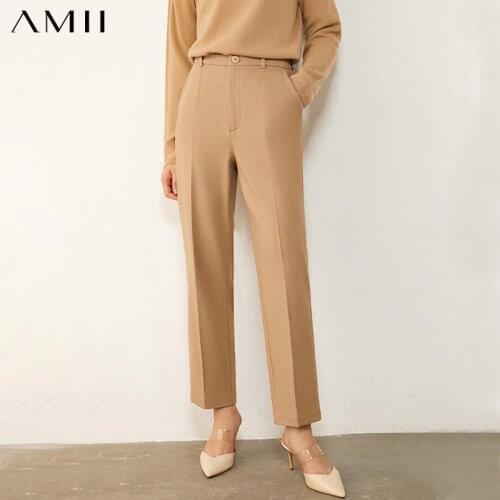 Amii Minimalism Autumn Womens Pant OLstyle Suit Pant Causal Solid High Waist Ankel-lenght Pants Female Pants 12030451