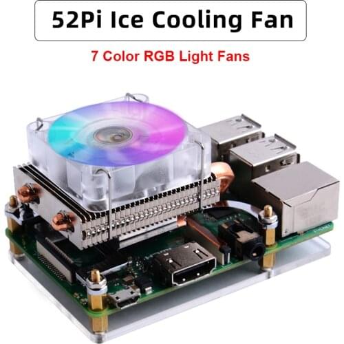52Pi Raspberry Pi 4 Tower Cooling Fan Super Ice Low-Profile Cooler 7 Color RGB Light Fans for Raspberry Pi 4 Model B / 3B+ / 3B