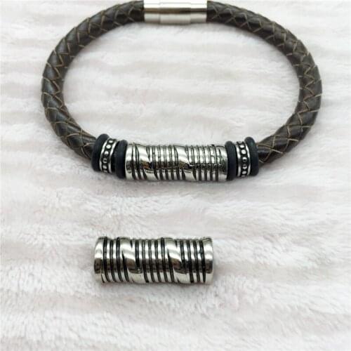 6mm 316l Stainless steel Thread European Spacer Solid Connector Charm Metal Beads For Leather Bracelet Jewelry Making