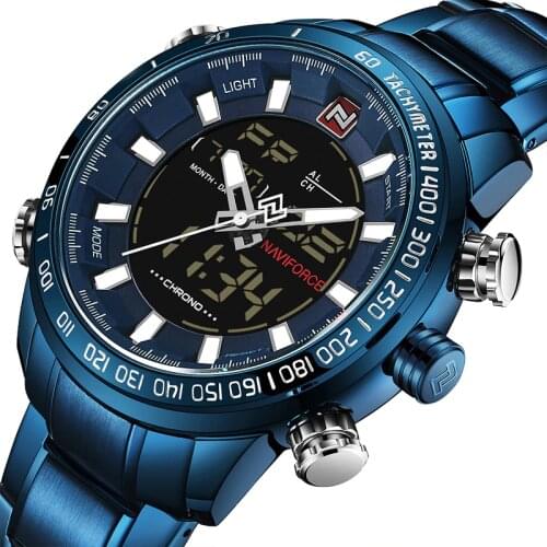 NAVIFORCE Watches Men Full Steel Quartz Digital Clock Waterproof Watch Mens Fashion Blue Watch Relogio Masculino Dropshipping