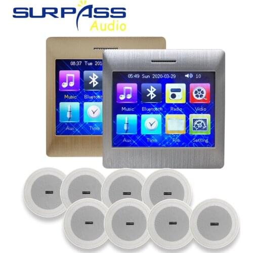 Digital Stereo BGM Music Receiver Sound Amplifier 3.5inch HD Touch Screen Bluetooth Wall Amplifiers with Ceiling Speaker for gym
