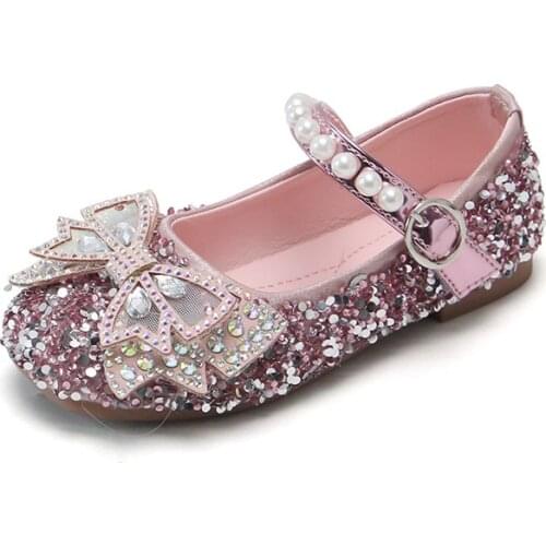 Spring Bow Tie Kids Sneakers Rhinestone Crystal Patchwork Princess Shoes Wedding Party Girls Dance Performance Shoes Children