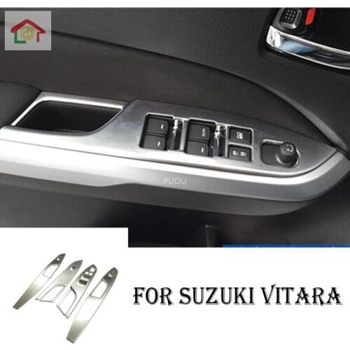 For Suzuki Vitara 2016 2017 2018 2019 Car ABS Chrome Interior Inner Door Window Glass Switch Panel Cover Trim Frame Molding 4pcs