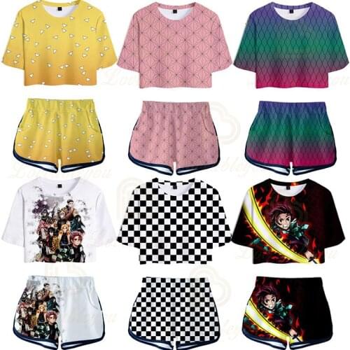 Outfit Demon Slayer Kimetsu no Yaiba Costume Women Top Shorts Sport Suits Kamado Nezuko Running Shorts Shirt Girls Set Cosplay