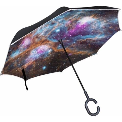 Galaxy Reverse Umbrella Automatic Double Layer Printing Inverted Windproof C-Hook Hands Rain Car Large Umbrellas For Men/Women