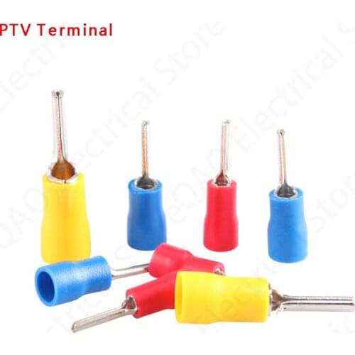 100pcs22-16AWG Insulated Pin Terminals Electrical Splice Crimp Connector Auto Wiring PTV1.25-10 1.25-12 PTV2-10 2-12 PTV5.5-13