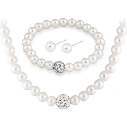 Fashion Pearl Jewelry Sets Luxury Rhinestone Ball Pearls Necklace Earrings Bracelet Sets For Women Dress Accessories Gift