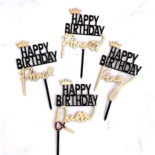 King crown princess alphabet Birthday Cupcake Topper Birthday Party Decorations Kids Baby Shower Happy Birthday Cake Toppers