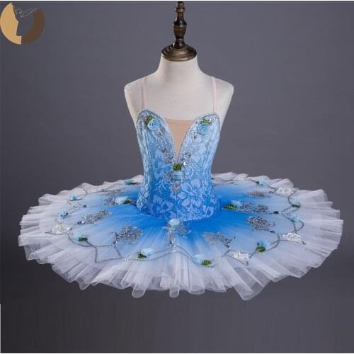 FLTOTURE Lace Pancake Tutu Skirt Child Kids Girl Professional Ballet Performance Competiton Costumes Ballet Flower Fairy Clothes