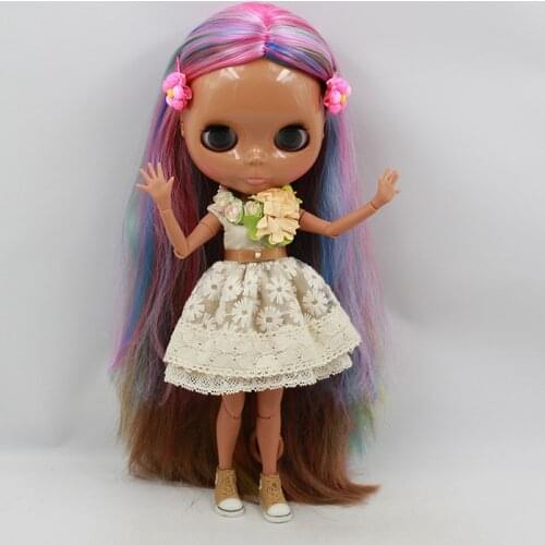 Joint body Nude blyth Doll,black skin Multicolored hair black doll LT