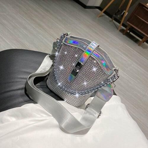 Summer small bag handbags new trendy fashion Korean version of diamond-studded wide shoulder strap shoulder messenger bucket bag