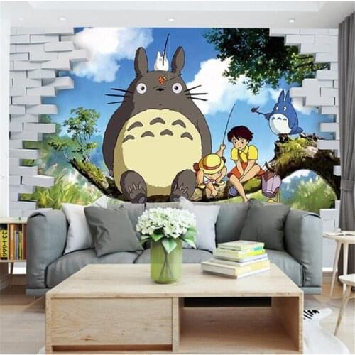 Milofi custom 3d wallpaper mural cartoon anime brick wall My Neighbor Totoro childrens room background wall decorative painting