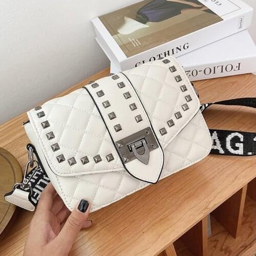 Fashion Rivets Flap Purses And Handbags Women Casual Messenger Bags Texture Diamond Lattice Luxury Designer Square Shoulder Bags