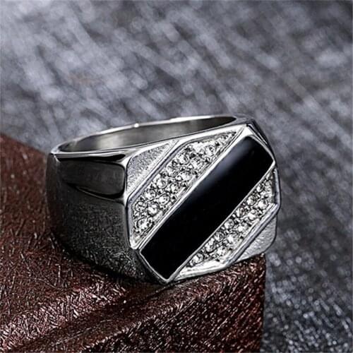 Trendy Enamel Crystal Mens' Ring Trendy Style Geometric Male Ring Jewelry For Party Anniversary Fashion