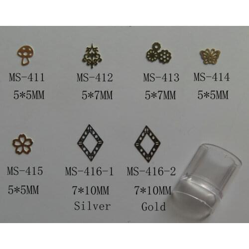 MS411-416 100pcs Gold and silver Hard and Soft Metal Sticker Flower Butterfly Non-adhesive Nail Art Metal Sticker Nail Art Deco