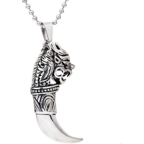 Punk Fashion Brave Men Wolf Tooth Spike Pendant Stainless Steel Necklaces Men Personality Male Necklace Jewelry for Friends Gift