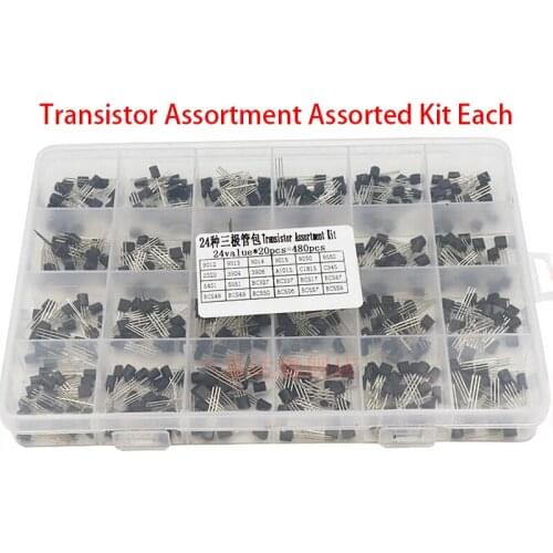 24 Values TO-92 Transistor Assortment Assorted Kit Each BC327 BC337 BC517 BC547 BC548 BC549 2N2222 3906 3904 5401 5551 C945 1015