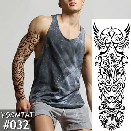 New 1 Piece Temporary Tattoo Sticker Black Totem Full Flower Tattoo with Arm Body Art Big Large Fake Tattoo Sticker