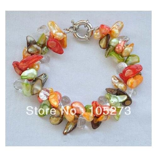 Wholesale Pearl Jewelry 8'' Baroque Tail Yellow Red Natural Freshwater Pearl Crystal Beads Bracelet 10-15mm New Free Shipping