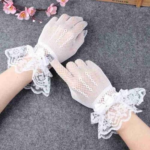 Bride Fishnet Gloves Womens Summer Outdoor Driving Sports Sun Protection Gloves Sexy Party Hollow Mesh Lace Bowknot Mitts