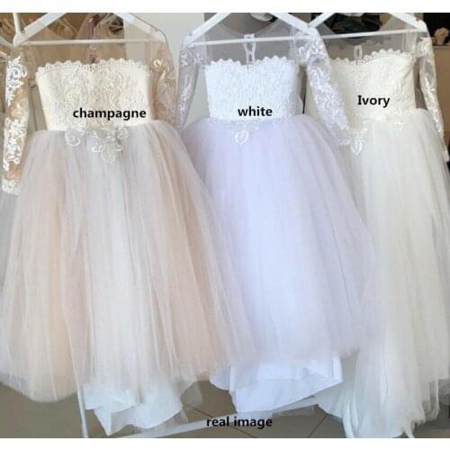 Cheap Flower Girls Dresses Long Sleeves For Weddings Lace Appliques Ball Gown Birthday Girl Communion Pageant Gowns