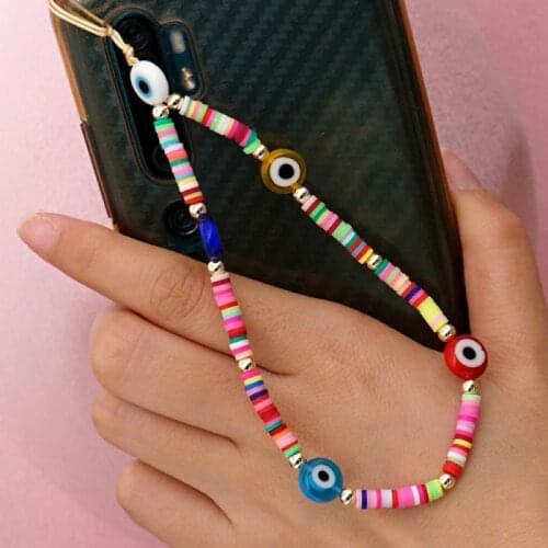 Anti-Lost Charm Eye Shape Mobile Strap Phone Chain Lanyard Mixed Color Flat Round Polymer Clay Mobile Phone Chain Accessory