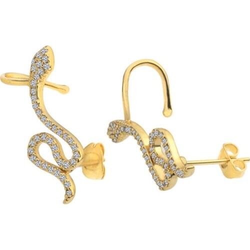 Rose Gold Color Paved Crystal Snake Ear Clip Painless Statement Jewelry Female Medusa Serpent Earings Bridesmaids Sister Gifts