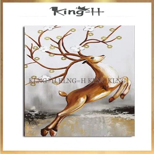 Christmas home decorations Abstract Animal elk deer and birds Handmade canvas oil paintings wall art pictures for living room