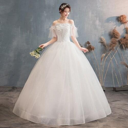 Boat Neck Wedding Dress Sequins Embroidery Floor-Length Pleat Short Sleeves New Fashion Plus Size Wedding Gowns For Women G339