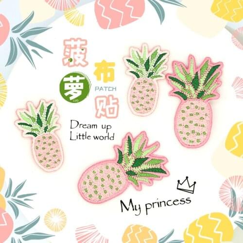 DIY Pink Pineapple Patches Iron on Clothes Patch Embroidered Stripe Applique Handmade Stickers for Bags Badge for Clothing