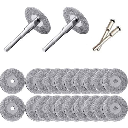 SHGO HOT-20 Pieces 22 Mm Diamond Cutting Wheel Cut Off Discs Coated Rotary Tools With 4 Pack Mandrel Rotary Tool For Drill Dreme