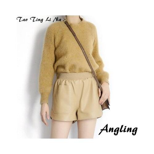 Top brand Women Spring 2020 Genuine Real Sheep Leather Shorts E8 high quality