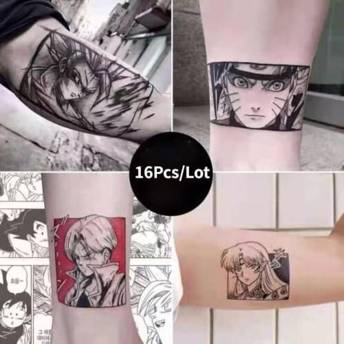 16Pcs Waterproof Temporary Tattoo Sticker Anime Cartoon Boy Girl Cute Tatto Flash Tatoo Fake Tattoos Naruto Stickers Men Women