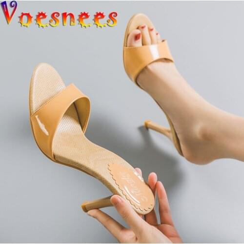 Voesnees 2021 New Brand Women Slipper Summer Outdoor Sandal Concise One Word Band Slip On Flip Flop Sexy Elegant High Heel Shoes