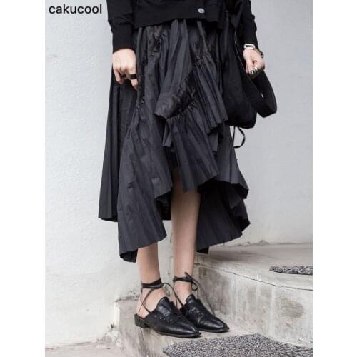 Cakucool 2019 spring and summer new dark wind hollow black Korean irregular pleated skirt skirt female