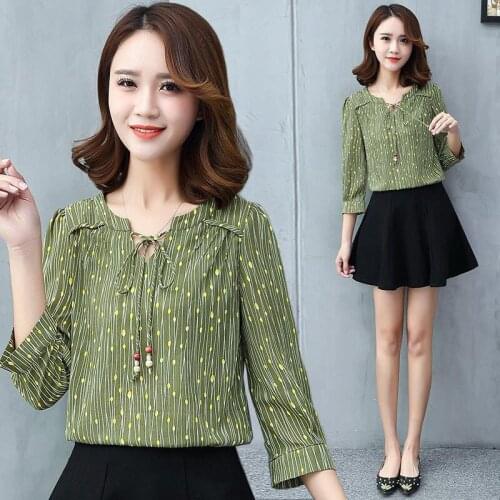 Women Spring Summer Style Chiffon Blouses Casual Shirts Half Sleeve Polka Dot Print O-Neck Tops Femme