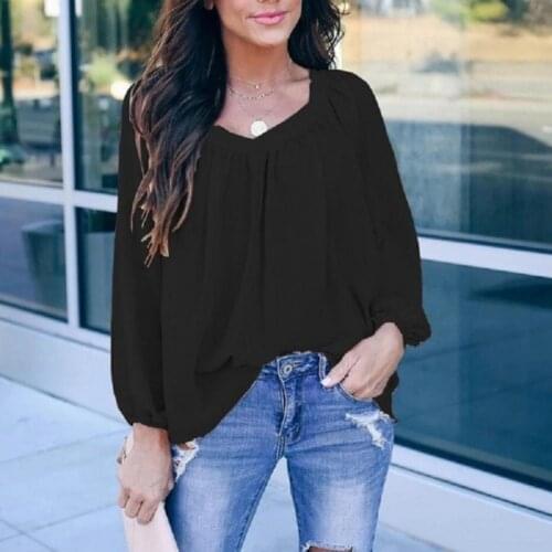 60%HOTOffice Lady Solid Color Long Sleeve V Neck Shirt Large Hem Back Bowknot Loose Blouse Top