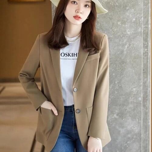 Womens Blazers Coats 2021 Spring Autumn New Single-breasted Suit Jacket Female Korean Wild Blazer Casual Small Suit Tops Khaki