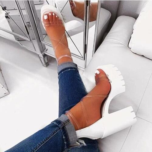 High-heeled Cross PVC Straps Outdoor Travel Sandals Rubber Bottom Non-slip Slippers Increased 2020 New Womens Sandals