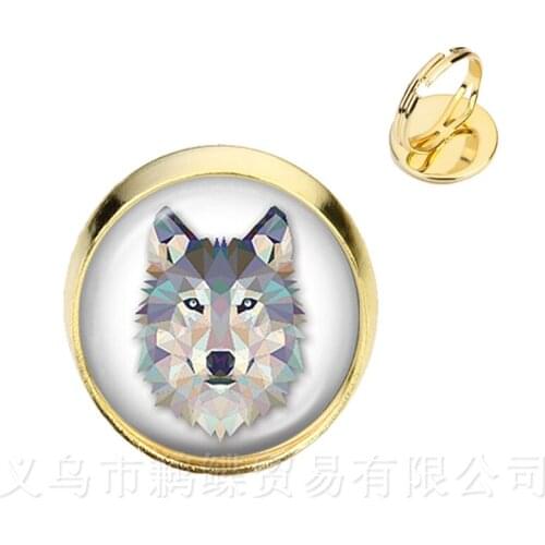Wolf Head Pattern Rings Vintage Silver/Golder Plated Metal Buckle Punk Jewelry 16mm Glass Dome Charm Rings For Women