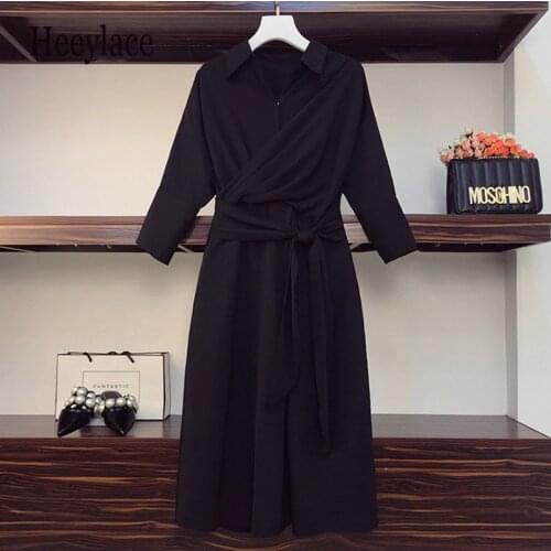 Plus Size Office Ladies Solid Black Dresses Autumn Chic Bandage Party Dresses For Women Elegant Vestidos De Fiesta