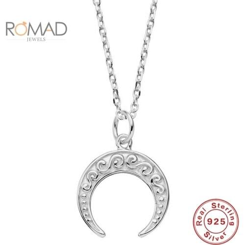 ROAMD 925 Sterling Silver Clavicle Necklace For Women 2020 New Vintage Twisted Crescent Necklace Femme Cross Pendant Jewelry